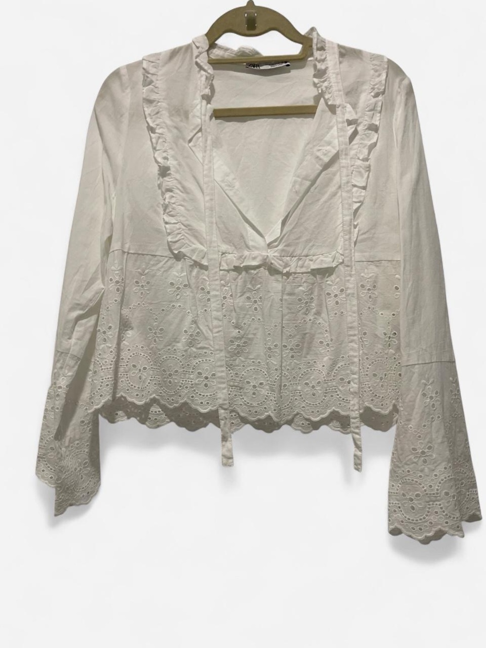 Womens Zara white eyelet lace blouse size M